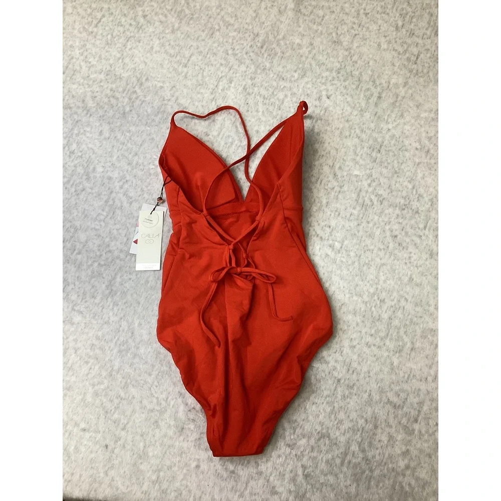 CALIA Triangle Strappy Back One Piece Swimsuit Fresh Red Size 4 WSA15101 NWT